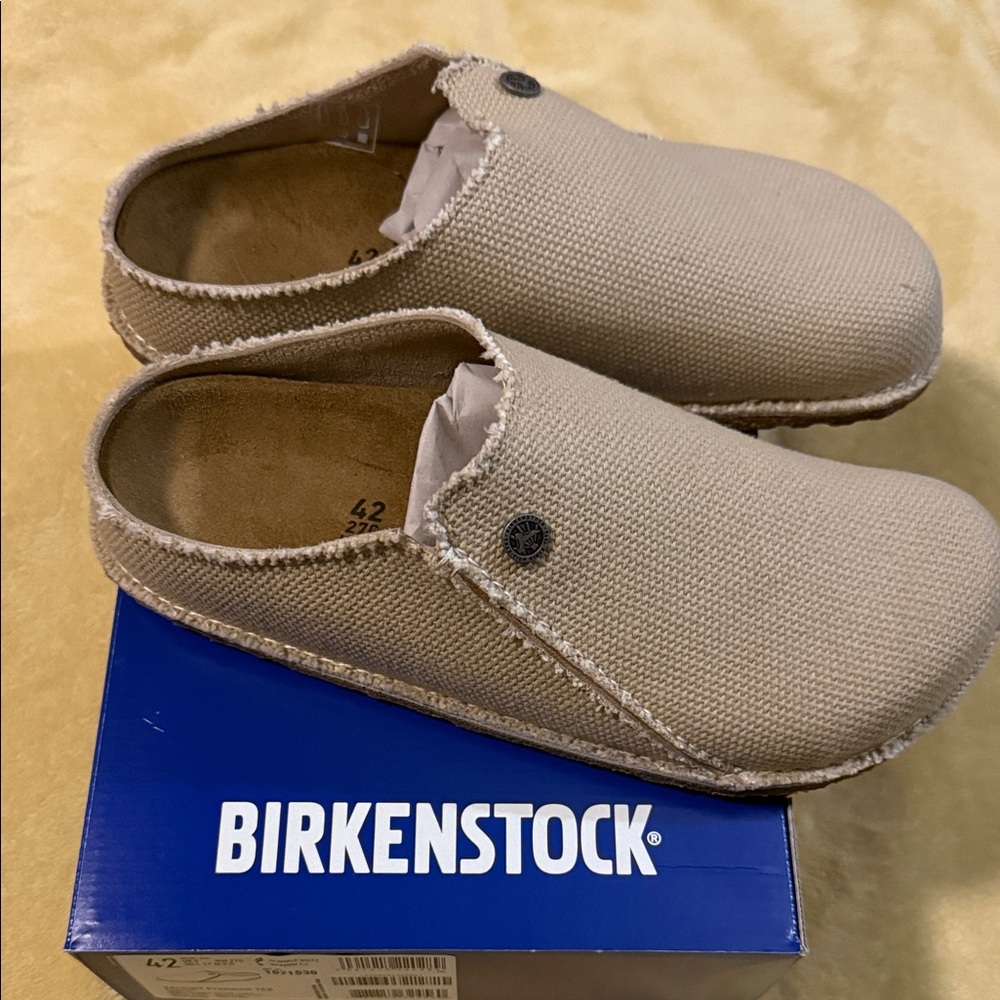 Birkenstock Beige Canvas Slip-Ons